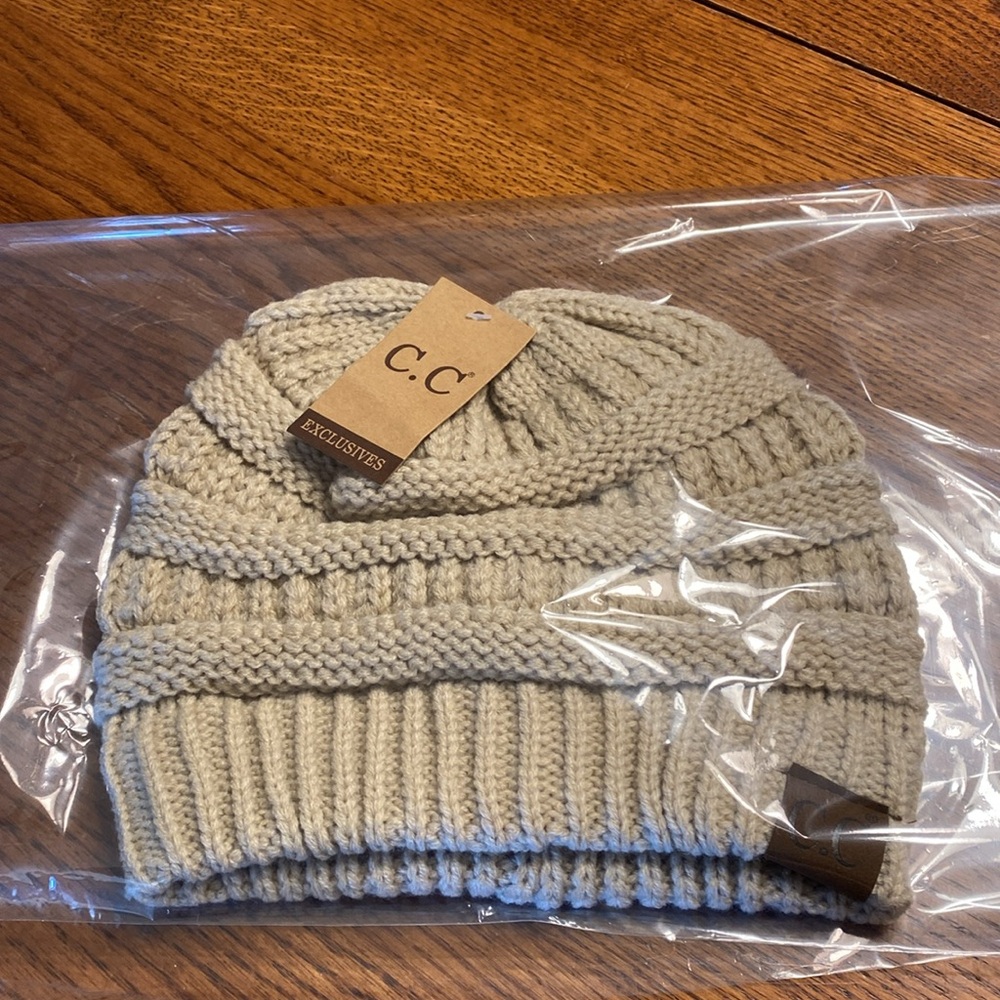 C.C Chunky Cable Knit Cream Beige  Beanie Winter Hat